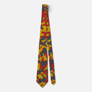 Dark Yellow Camouflage in Red and Green Tie