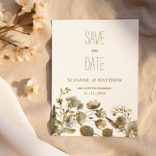 Dark yellow ivory white brown flora Save the Date  Invitation
