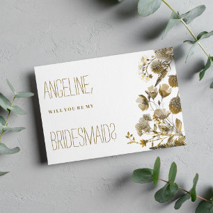 Dark yellow ivory white brown floral Bridesmaid Invitation