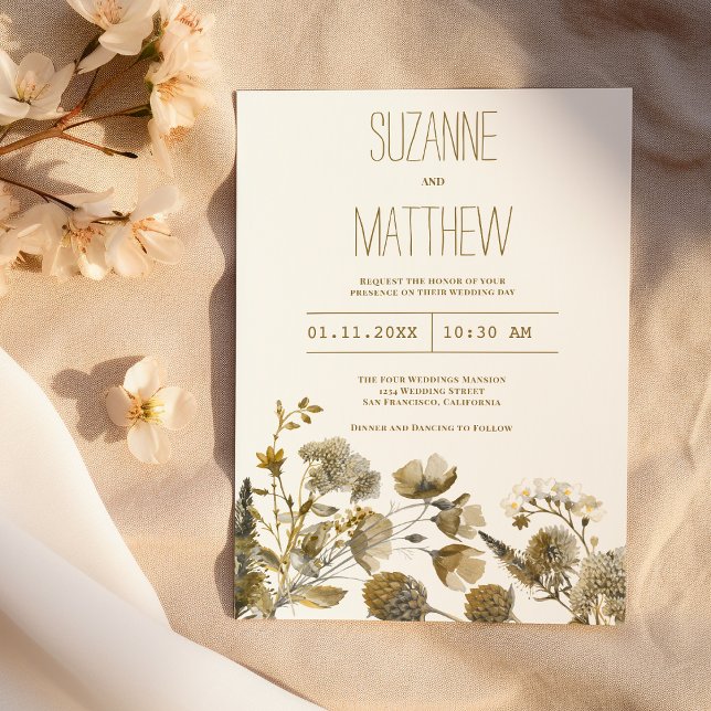 Dark yellow ivory white brown floral Wedding  Invitation (Dark yellow ivory white brown floral Wedding )