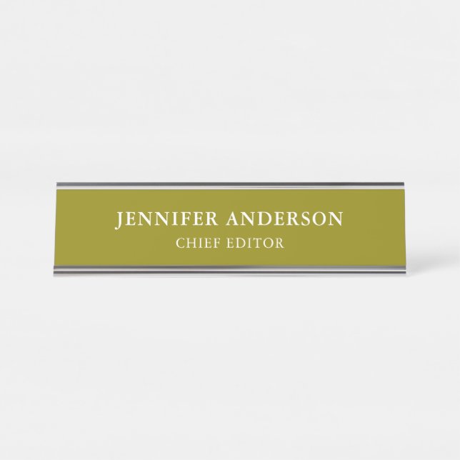 Dark Yellow Professional Modern Plain Minimalist Desk Name Plate (Front)