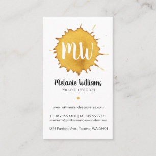 Dark Yellow Watercolor - Monogram Business Card