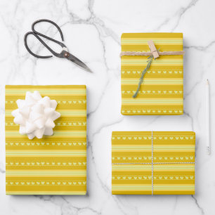 Dark Yellow & Yellow Hearts in Stripes Wrapping Paper Sheet