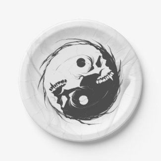 Dark yin yang religious Symbol Paper Plate