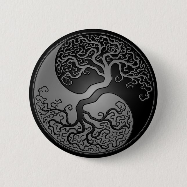 Dark Yin Yang Tree 6 Cm Round Badge (Front)