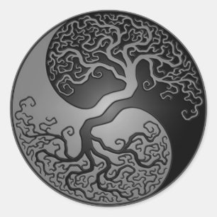 Dark Yin Yang Tree Classic Round Sticker