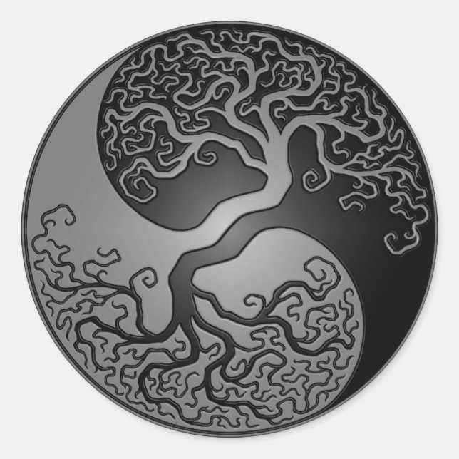Dark Yin Yang Tree Classic Round Sticker (Front)