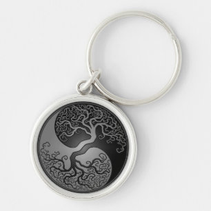 Dark Yin Yang Tree Key Ring