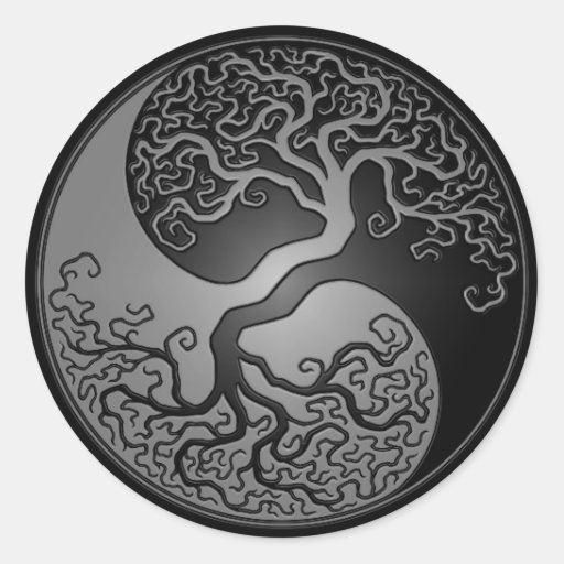 Dark Yin Yang Tree Round Sticker | Zazzle