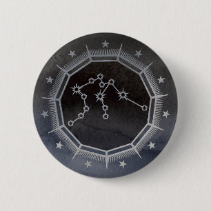 Dark Zodiac: Aquarius Birth Sign Black & Silver 6 Cm Round Badge