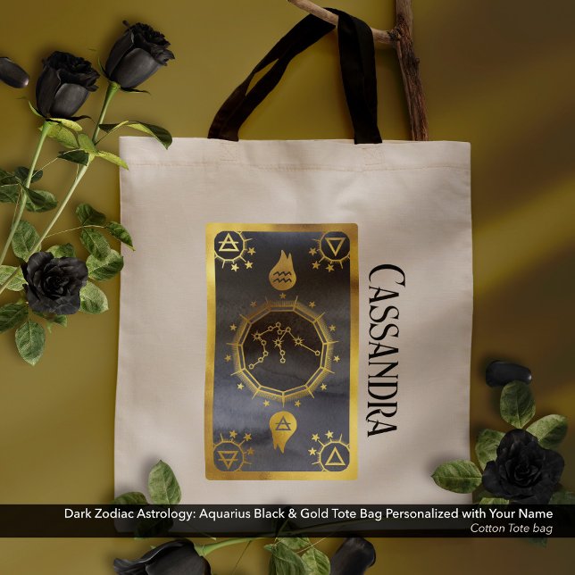 Dark Zodiac Astrology: Aquarius Black Gold Name Tote Bag (Dark Zodiac Astrology: Aquarius Black Gold Name Tote Bag)