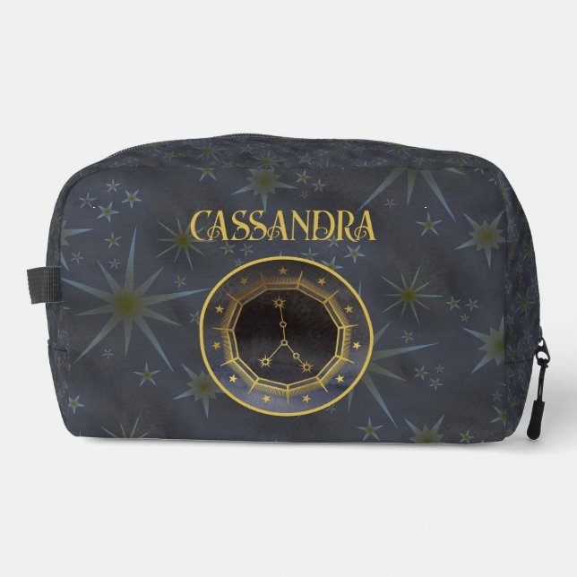 Dark Zodiac Astrology: Cancer Black Gold Name Dopp Kit (Front)