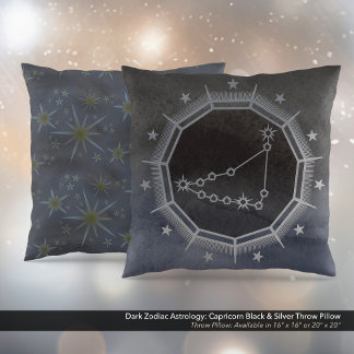 Dark Zodiac Astrology: Capricorn Black & Silver Cushion