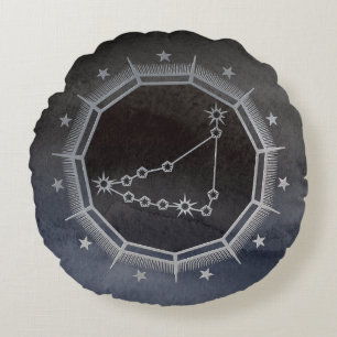Dark Zodiac Astrology: Capricorn Black & Silver Round Cushion