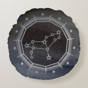 Dark Zodiac Astrology: Leo Black & Silver Round Cushion