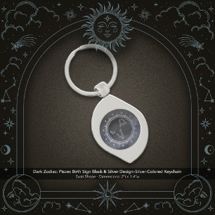 Dark Zodiac Astrology: Pisces Black & Silver Key Ring