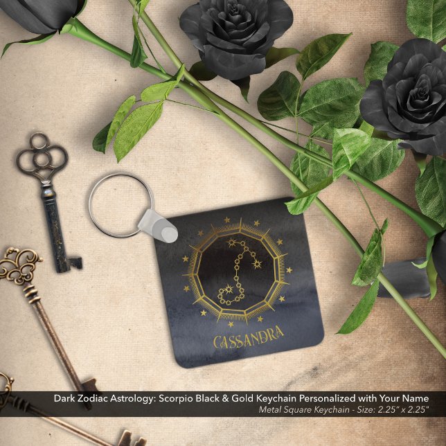 Dark Zodiac Astrology: Scorpio Black Gold Name Key Ring (Dark Zodiac Astrology: Scorpio Black & Gold Keychain Personalized with Your Name)