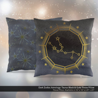 Dark Zodiac Astrology: Taurus Black & Gold Cushion
