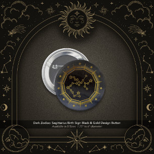 Dark Zodiac: Sagittarius Birth Sign Black & Gold 6 Cm Round Badge
