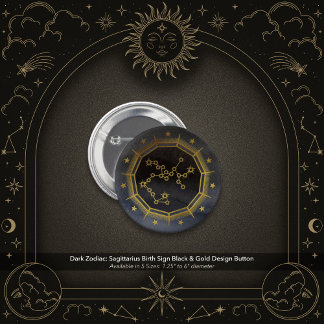 Dark Zodiac: Sagittarius Birth Sign Black & Gold 6 Cm Round Badge