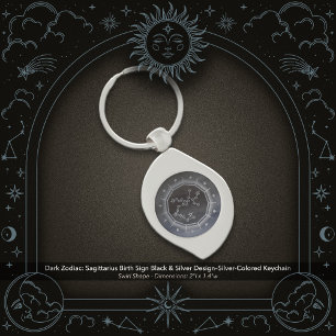 Dark Zodiac: Sagittarius Birth Sign Black & Silver Key Ring