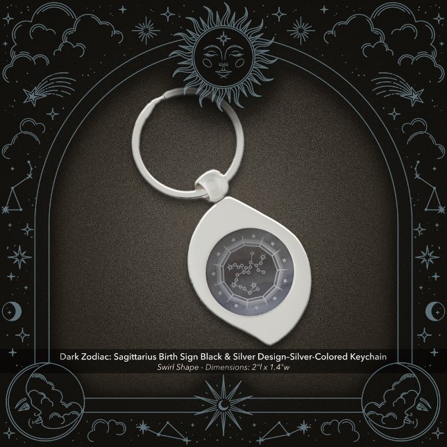 Dark Zodiac: Sagittarius Birth Sign Black & Silver Key Ring (Dark Zodiac: Sagittarius Birth Sign Black & Silver Design in a Silver Colored Metal Keychain)