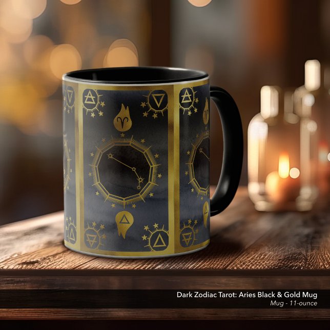 Dark Zodiac Tarot: Aries Black & Gold  Mug (Dark Zodiac, Tarot, and Alchemy Mug: Aries in Black & Gold)