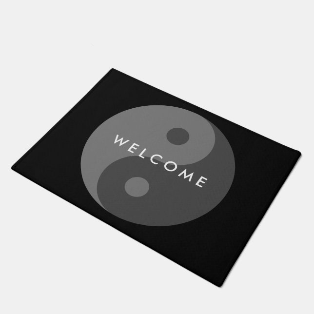 Darkened Yin Yang symbol custom welcome doormat (Angled)