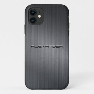 Darker Grey Brushed Aluminium Metal Look-Monogram iPhone 11 Case