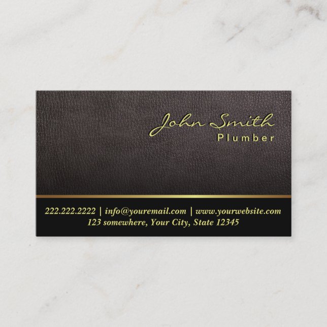 Darker Leather Texture Plumber Business Card (Front)