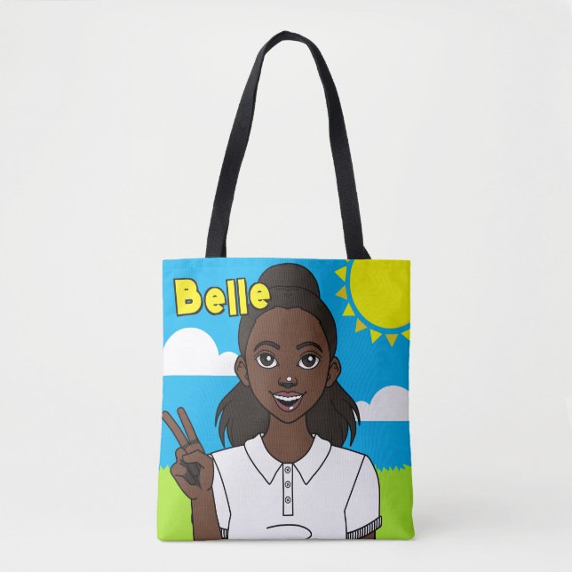 Darker Skin Cartoon Girl School Student Library Tote Bag (Front)