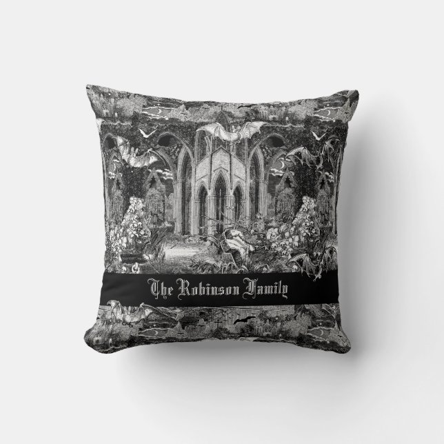 Darkest Gothic Vampires Crypt Graves Bats Goth Bat Cushion (Front)