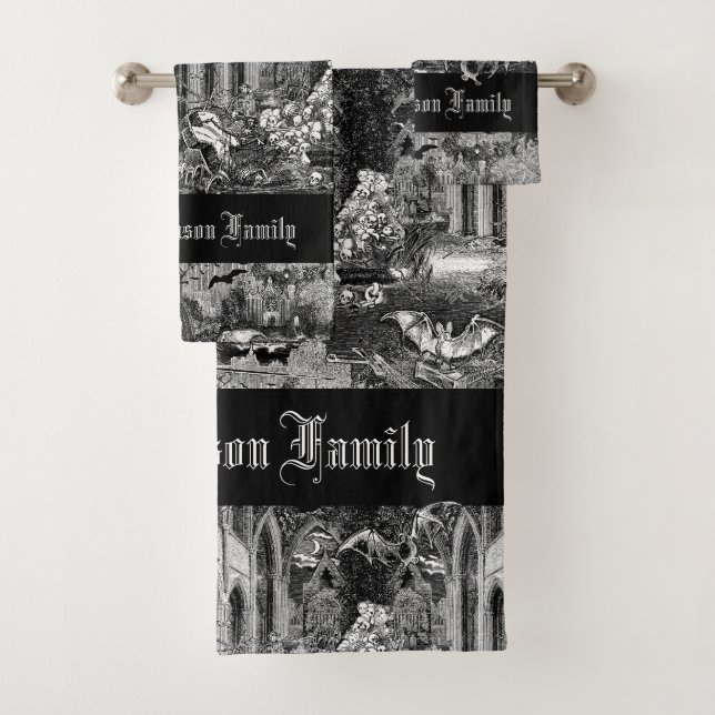 Darkest Gothic Vampires Crypt Graves Bats Goth Bath Towel Set (Insitu)