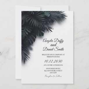 Darkest Green Palm Leaf Wedding Invitation