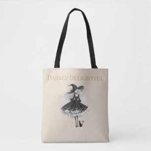 Darkly Delightful – Light Edition Witch & Cat Tote Bag