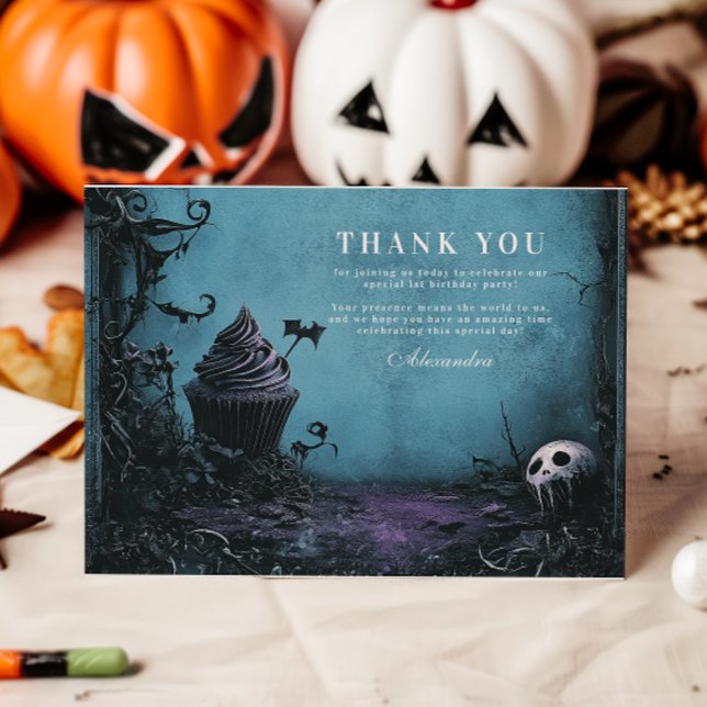 Darkly Elegant Spooky ONE Birthday Thank You Card (Creator Uploaded)