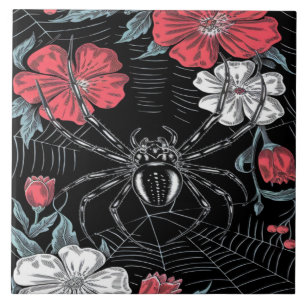 Darkly Romantic Spider Floral Tile