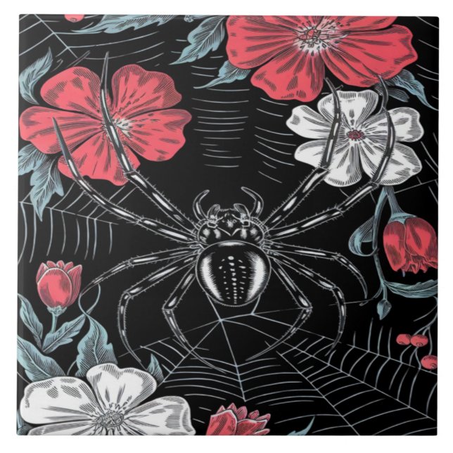 Darkly Romantic Spider Floral Tile (Front)