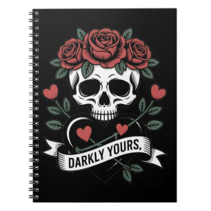 Darkly Yours Graphic: Gothic Skull with Red Roses Notebook