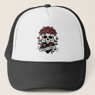 Darkly Yours Graphic: Gothic Skull with Red Roses Trucker Hat