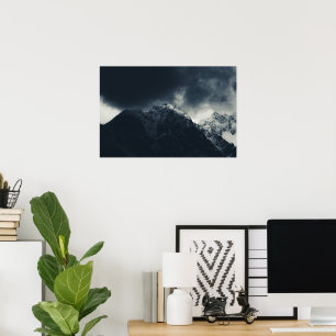 Darkness and storm clouds over mountains poster