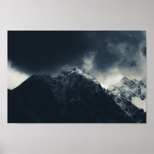 Darkness and storm clouds over mountains poster