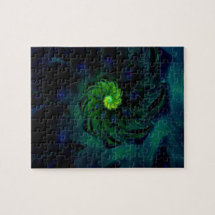 Darkness   Blue and Green Fractal Art Jigsaw Puzzle