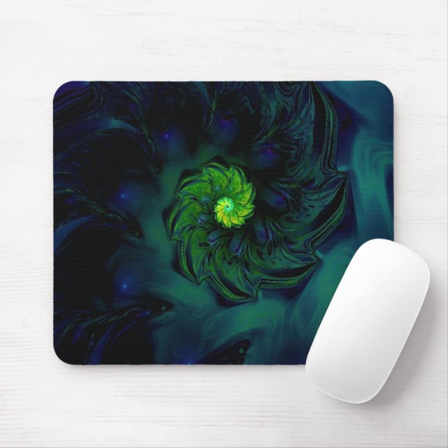 Darkness | Blue and Green Fractal Art Mouse Mat (With Mouse)