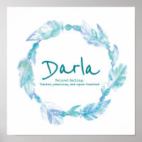 Darla feather beads wreath name aqua meaning