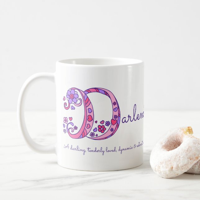 Darlene name meaning decorative D monogram mug (With Donut)