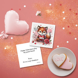 Darling Be Mine Girly Fox Classroom Valentine Card