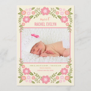 Darling Blooms Birth Announcement - Cream