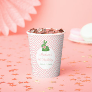 Darling Boxwood Bunny Pink Green Baby Girl Party Paper Cups