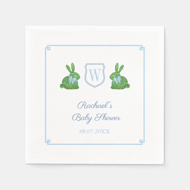 Darling Bunny Monogram Boy Baby Shower Brunch Napkin (Front)